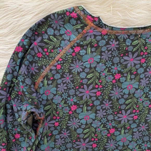 Natural Life Lily Cotton Long Sleeve Tee Shirt Blue Pink Floral Lettuce Hem - Picture 8 of 11